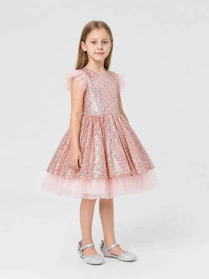 Girls' Dressy Sequin Dress with a Tulle Skirt side view