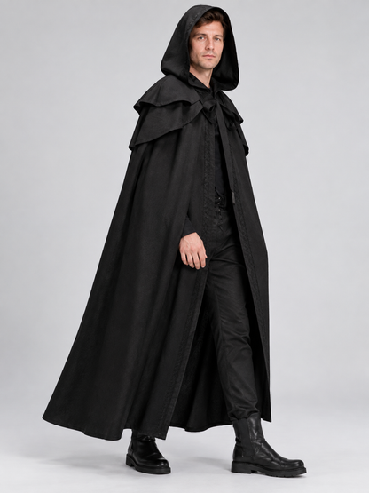 Long Loose Hooded Cloak Cape Black