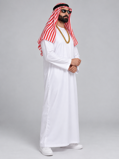 Arab Sheikh Carnival Costume: Robe, Headscarf, Chain