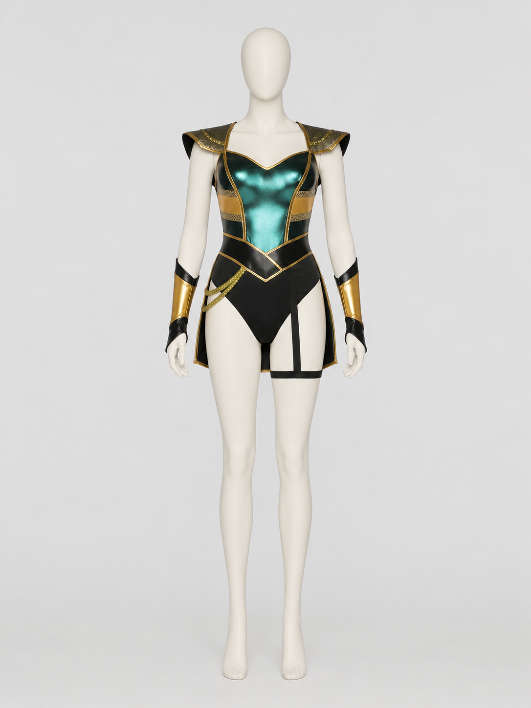 Cleopatra Costume with Gold Accents, Black and Turquoise, M-XL side view