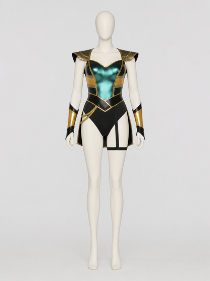 Cleopatra Costume with Gold Accents, Black and Turquoise, M-XL side view