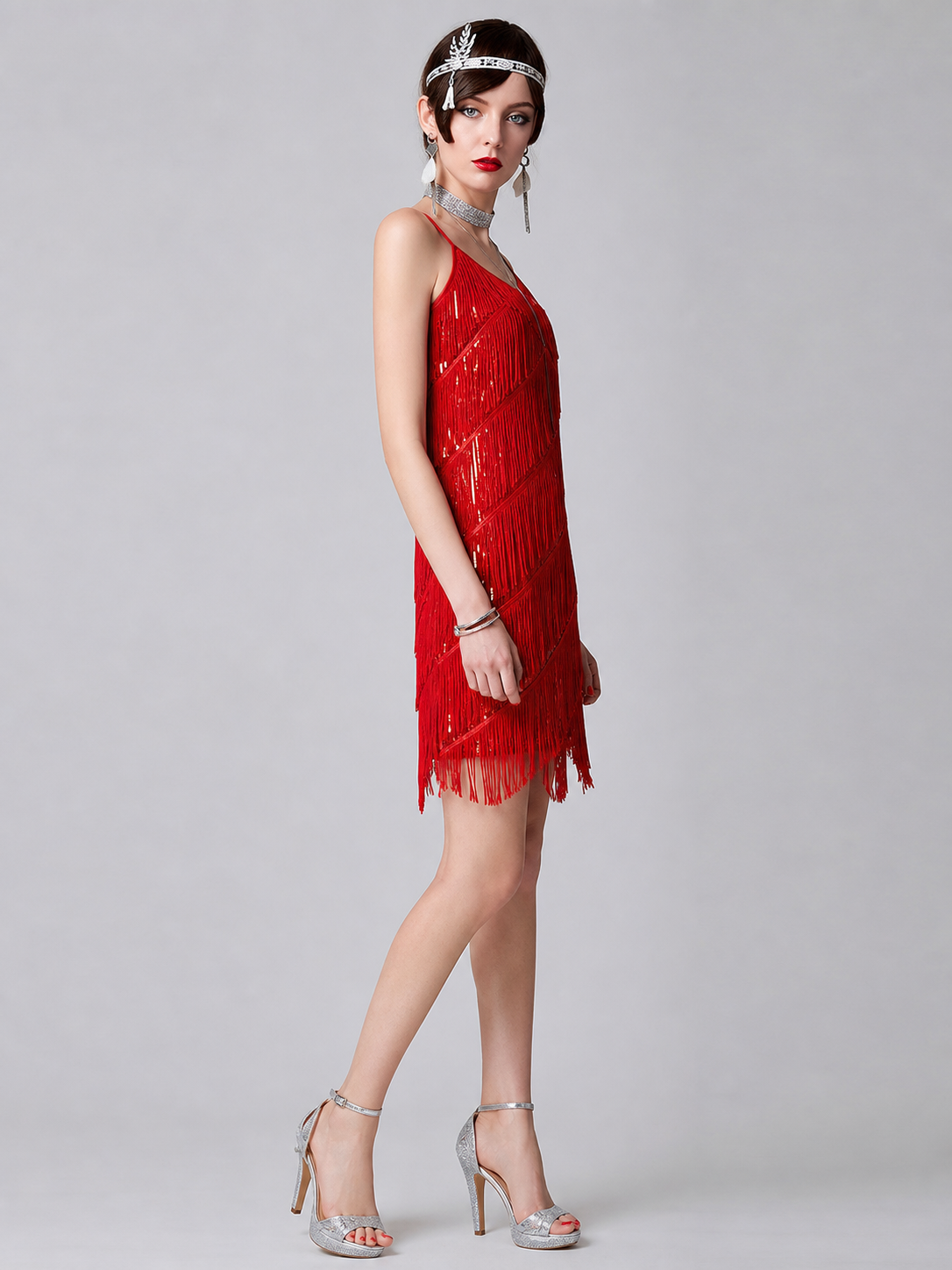 Red 1920s-Style Fringe Dress for Parties