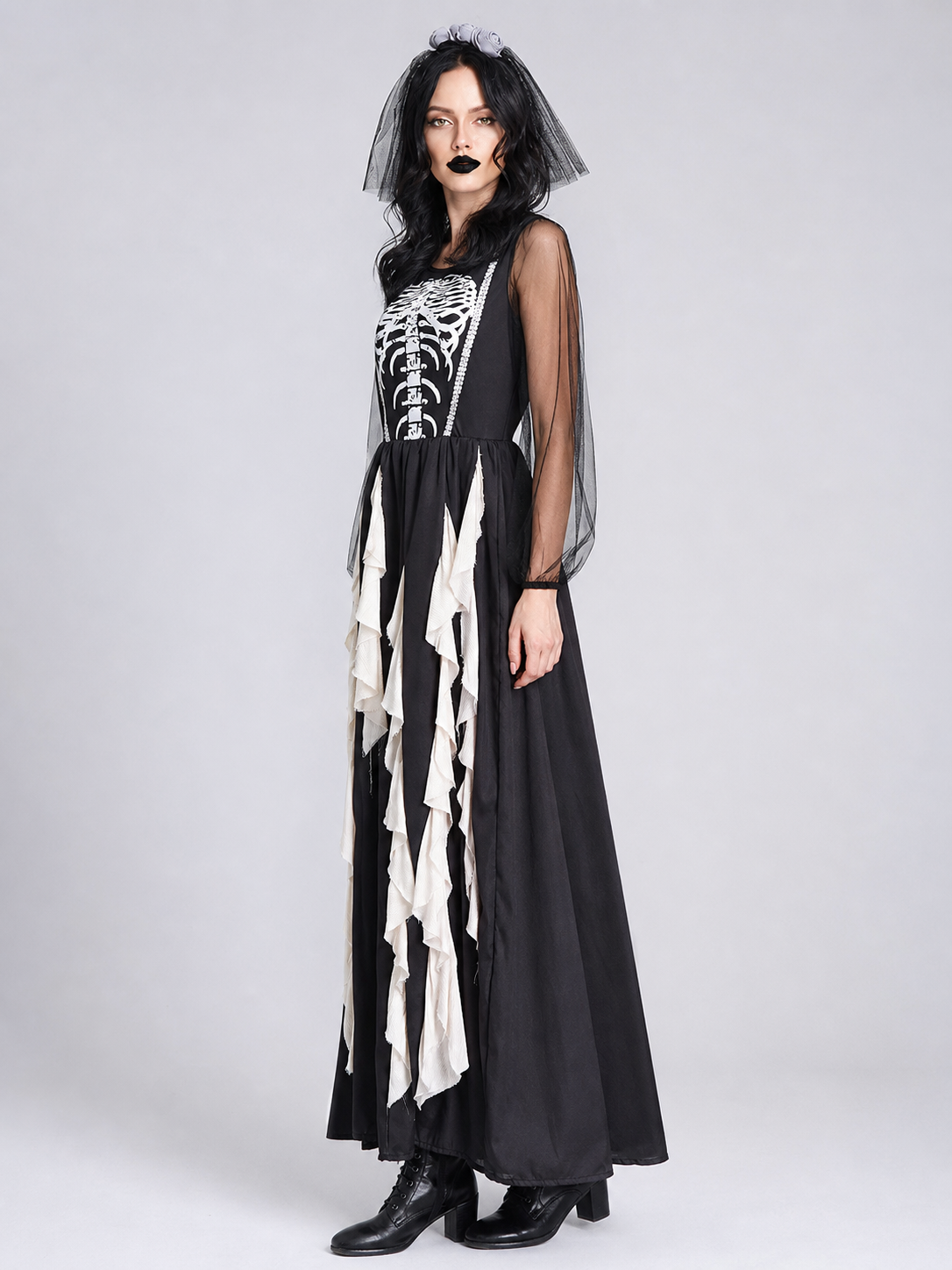 Vampire Costume Dress with Skeleton Print for Cosplay