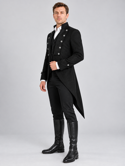Black tailcoat with high collar and silver buttons