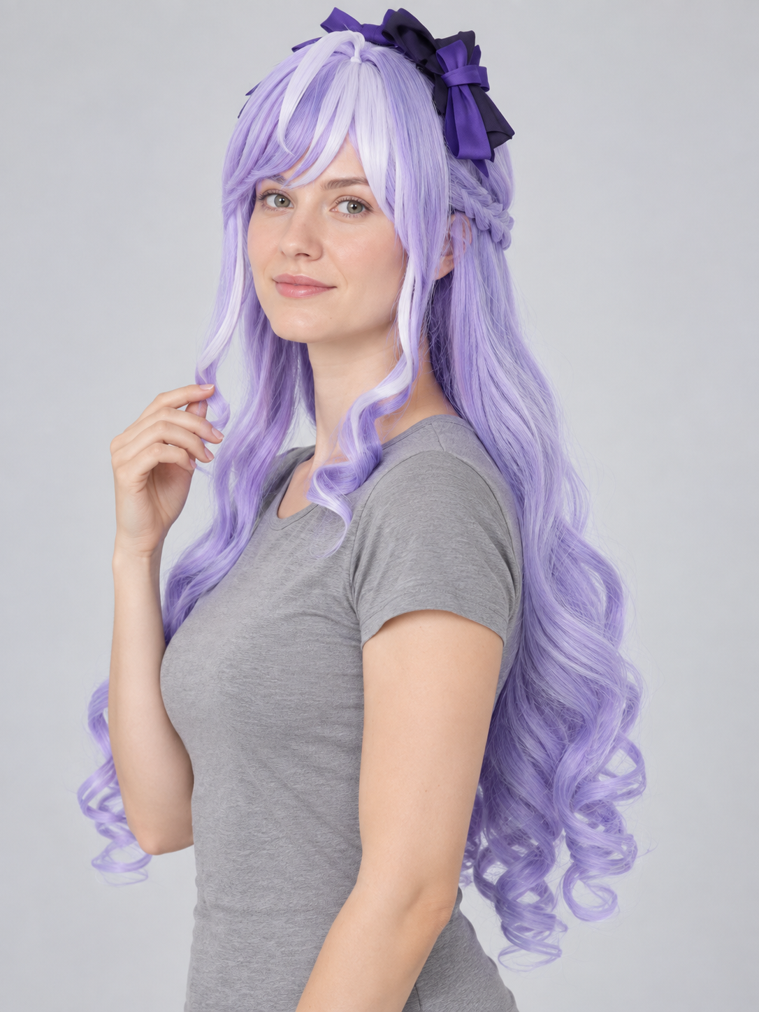 Light Purple Wavy Cosplay Wig with Bangs