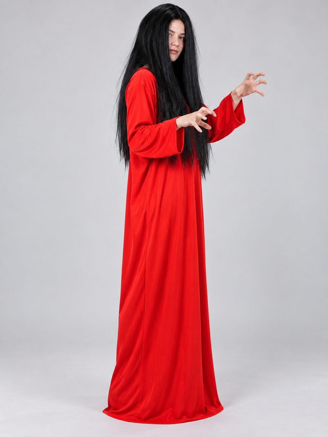 Costume: Long Red Dress and Black Wig