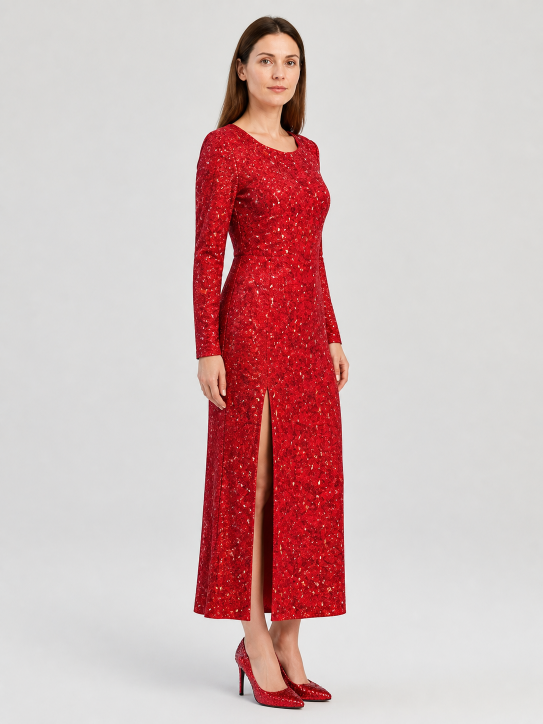 Fairy Godmother Dress from Shrek 2, Red, with Sequins side view