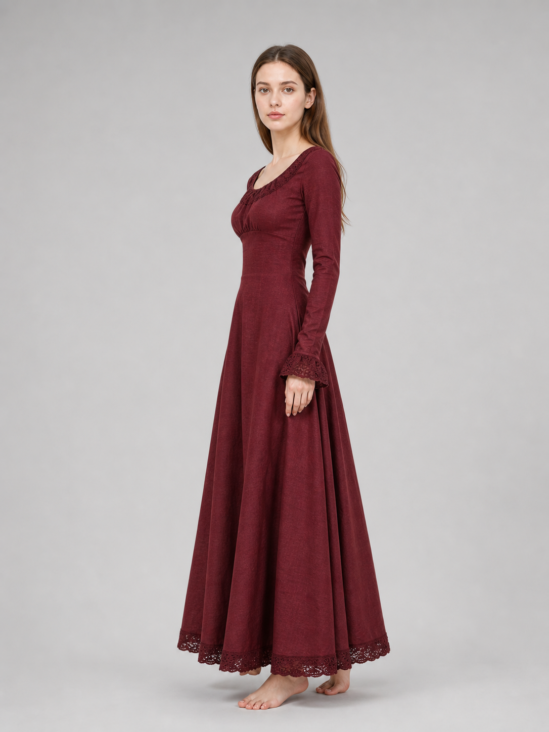 Black Medieval Maxi Dress with Long Sleeves