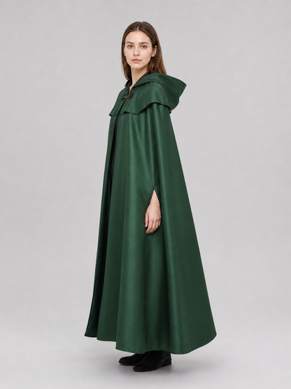 Dark Green Hooded Cape with Pendant