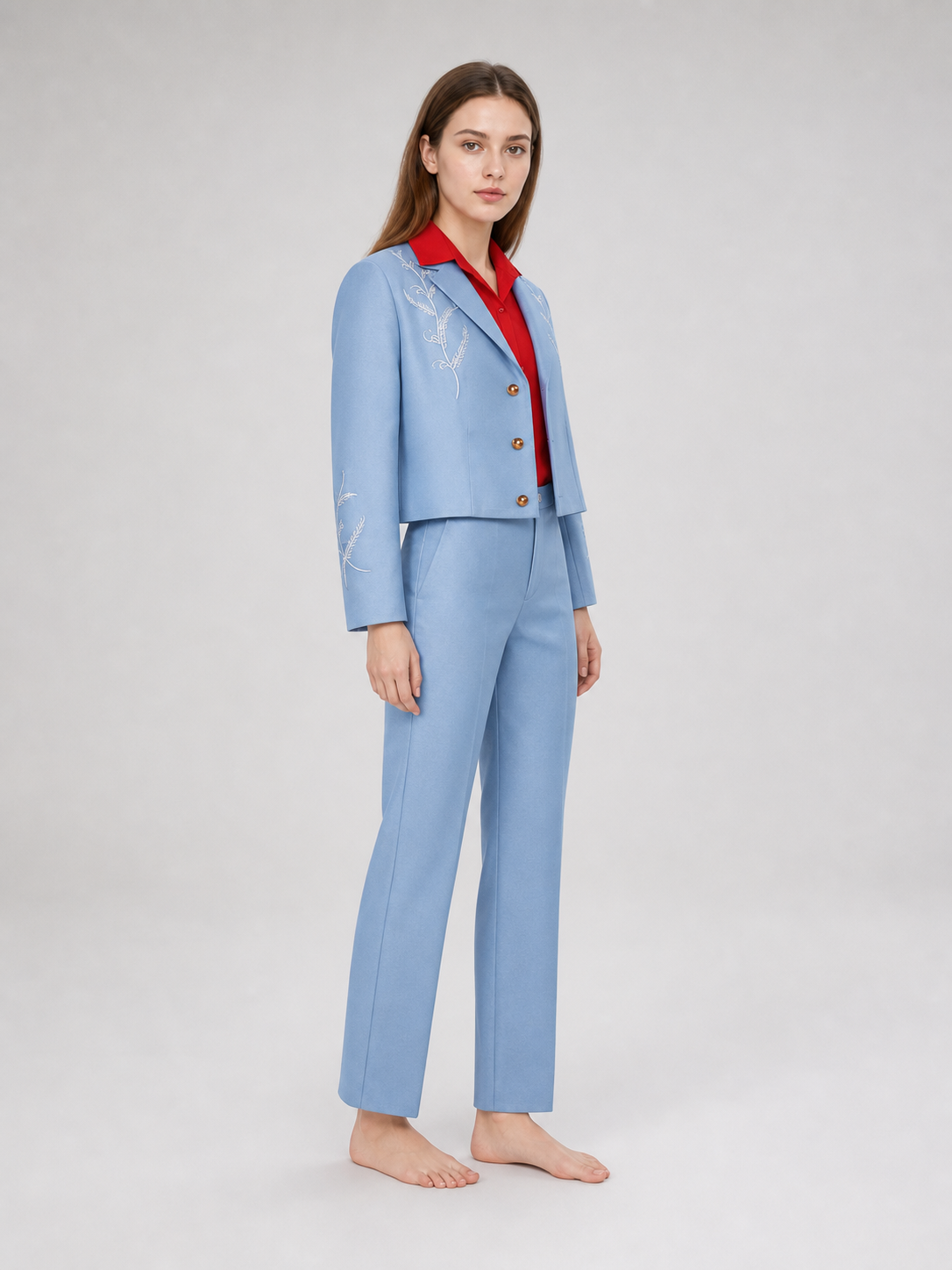 Bruno Three-Piece Suit: Light Blue Blazer, Shirt, and Pants