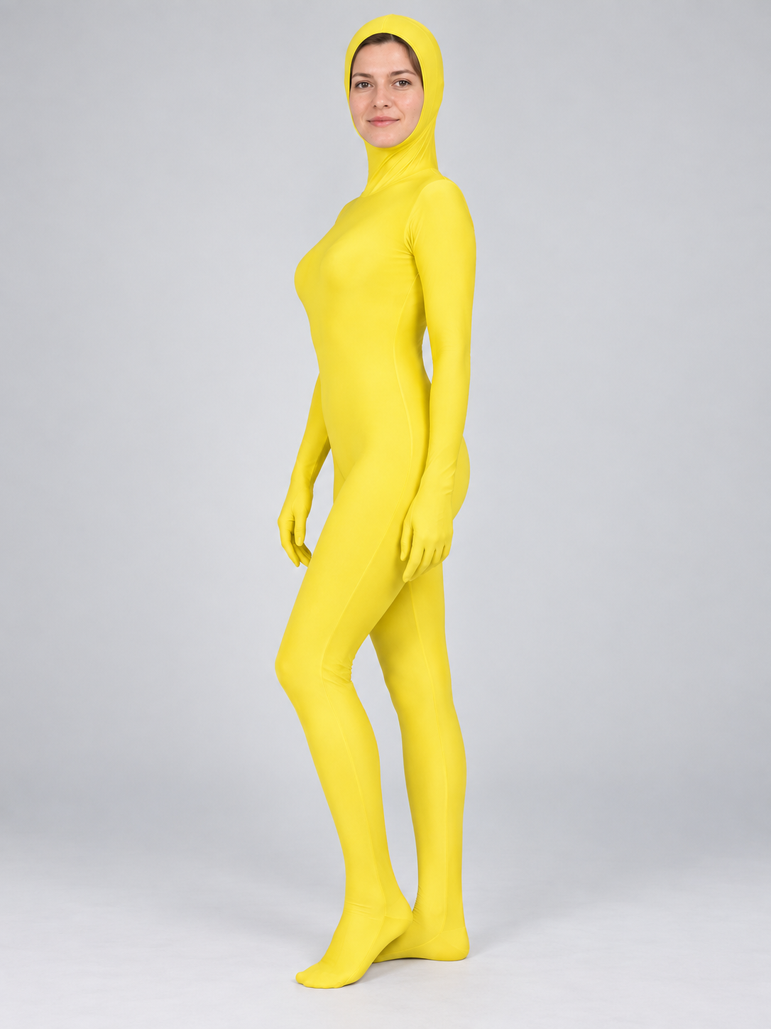 Yellow Zentai Bodysuit with Closed Hands and Feet