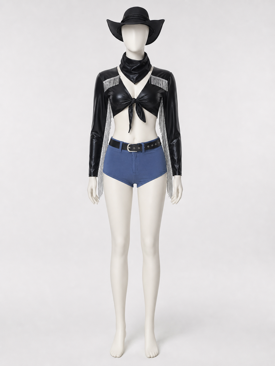 Black Cropped Jacket with Silver Fringe