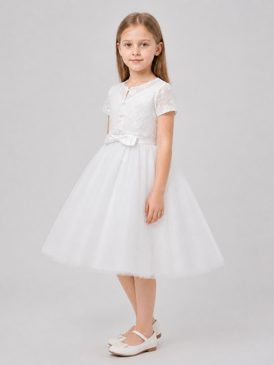 Princess Dress with Lace Embroidery for Flower Girls side view