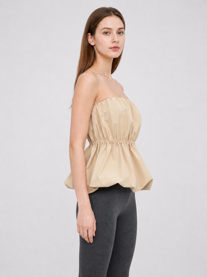 Strapless Peplum Bustier Top, Beige