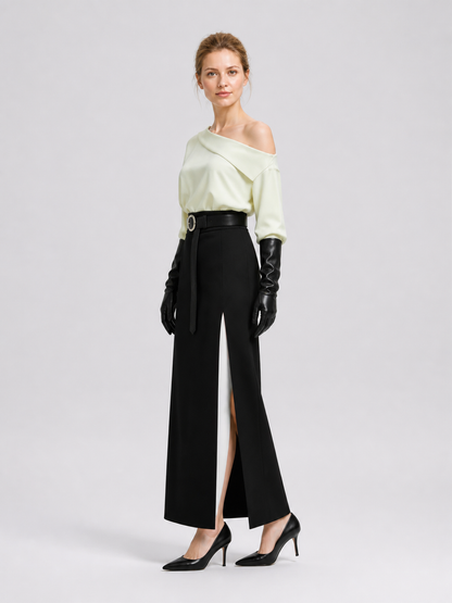 Grace RE9 Cosplay: White Blouse and Black Slit Skirt side view