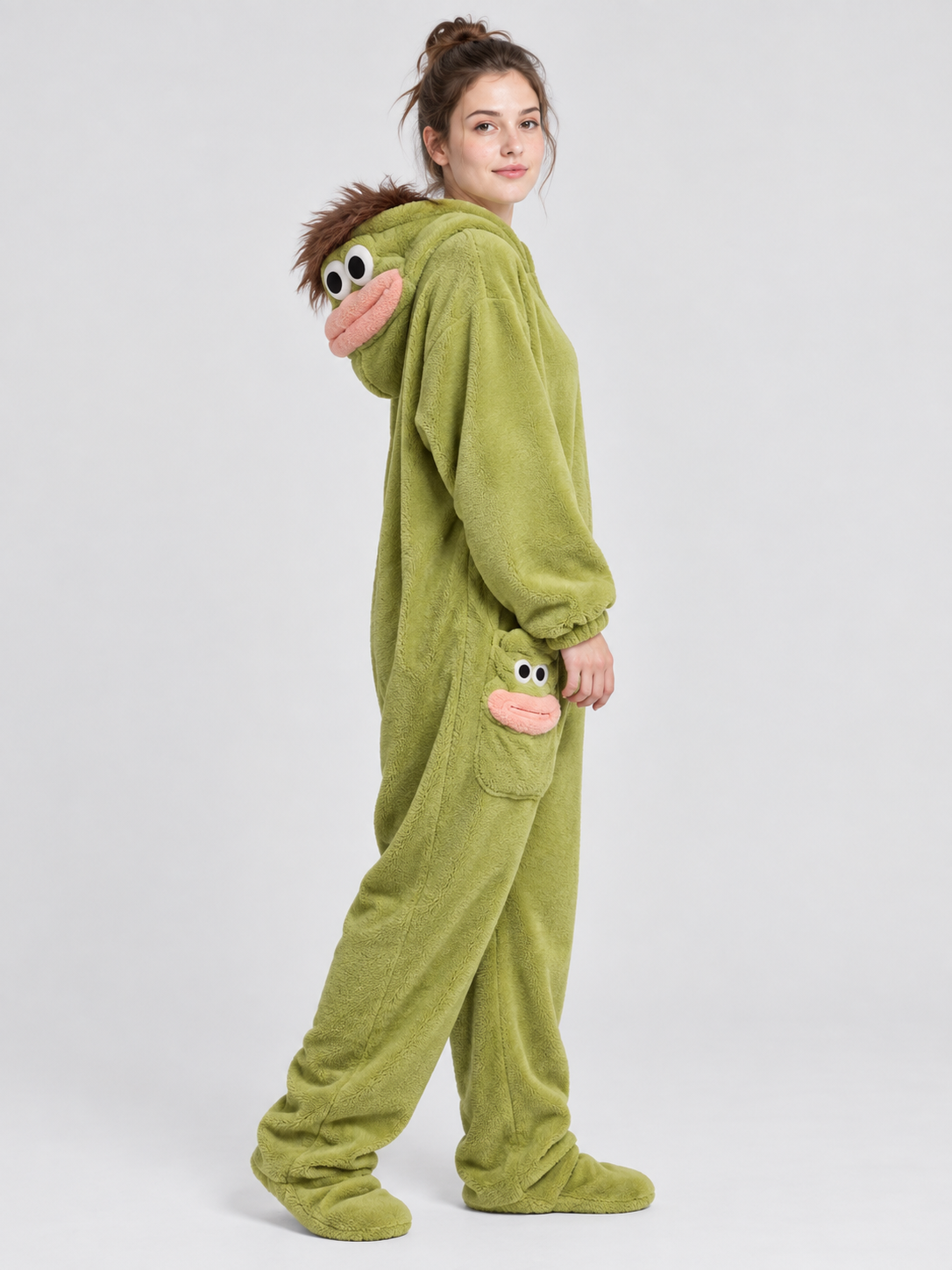 Coral Fleece Pajama Jumpsuit with Cartoon Decor