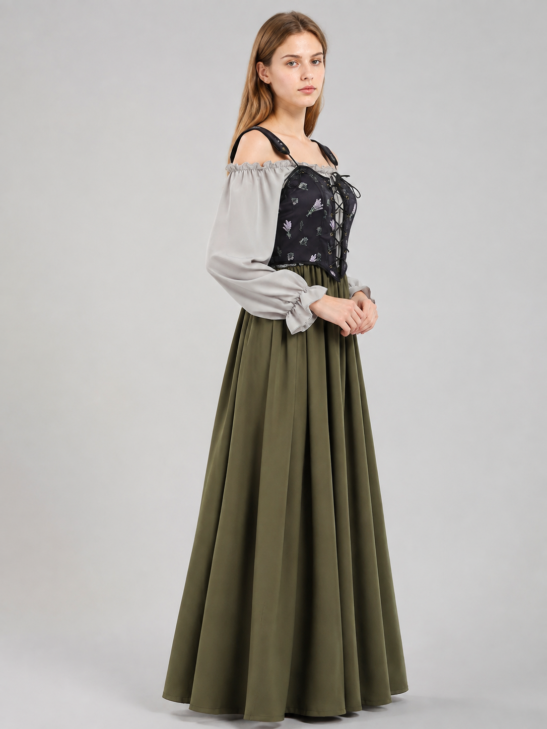 Carnival Costume with Long Dress and Vest side view