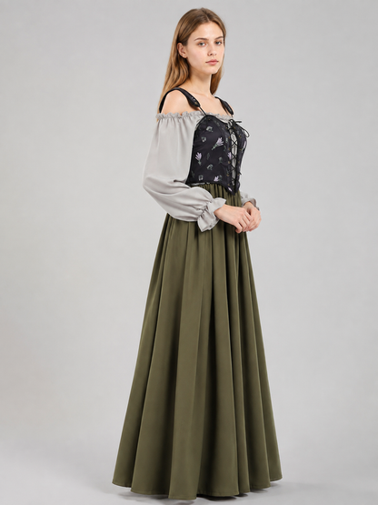 Carnival Costume with Long Dress and Vest side view
