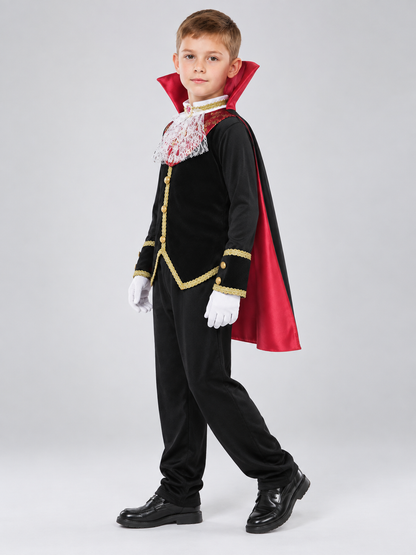 Children's Vampire Costume with Red Cape and Jabot side view