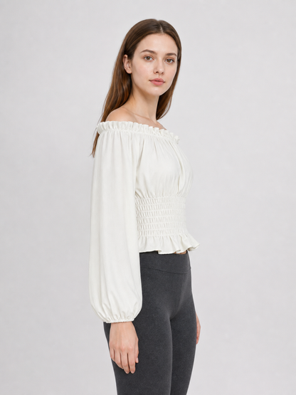 White Blouse with Voluminous Sleeves and Ruffles