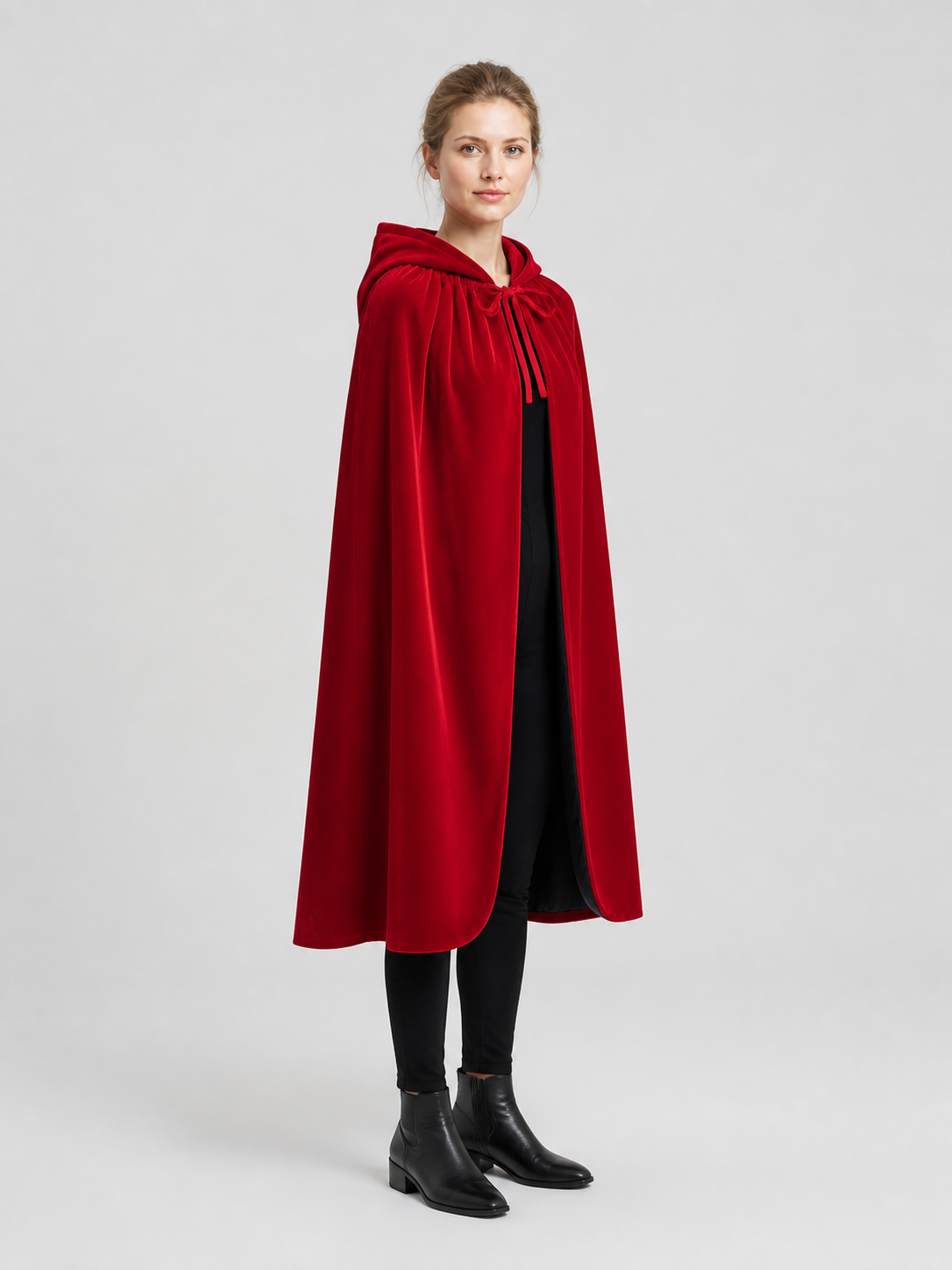 Red Hooded Cape with Lace for Halloween side view