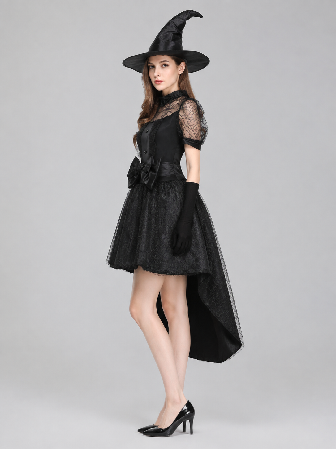 Black Witch Costume with Train side view