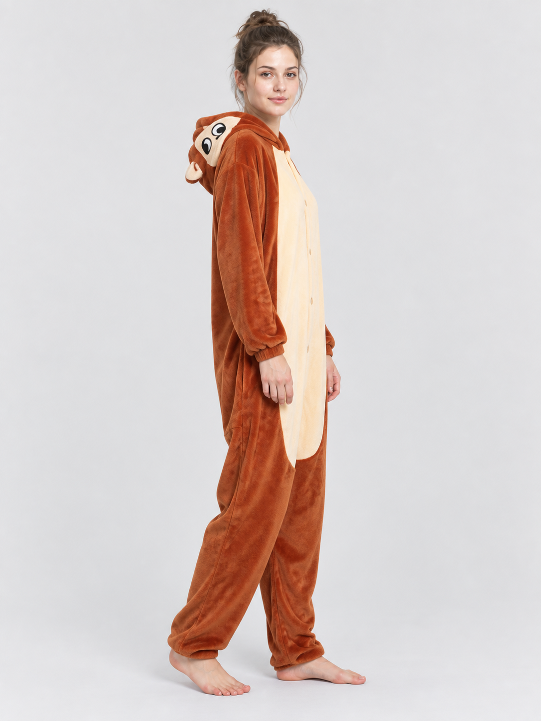 Brown Kigurumi Pajama with Hood, Ears, and Face