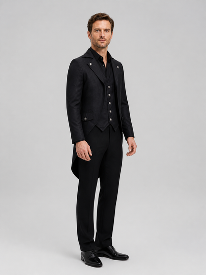 Black Tailcoat for Cosplay and Stage, Sizes S-XXXL side view
