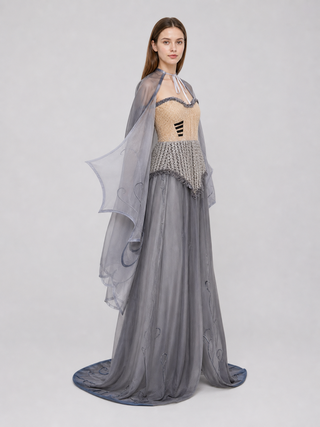 Gothic Zombie Costume with a Long Skirt and Hood