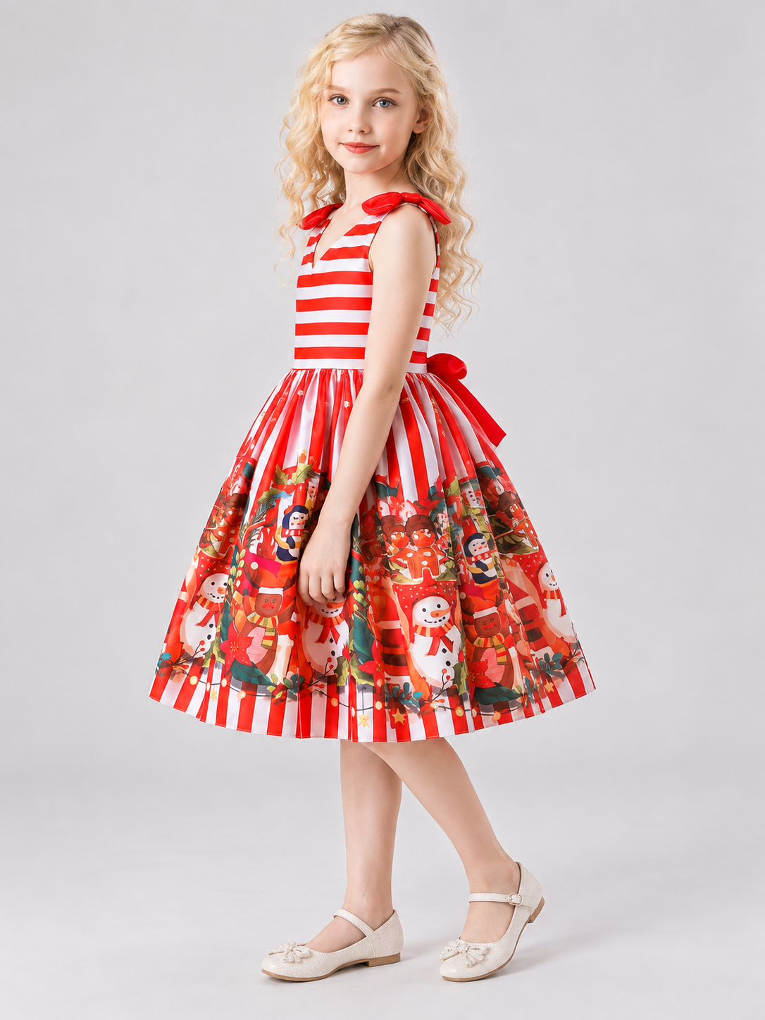 Kids' Holiday Dress with Christmas Print