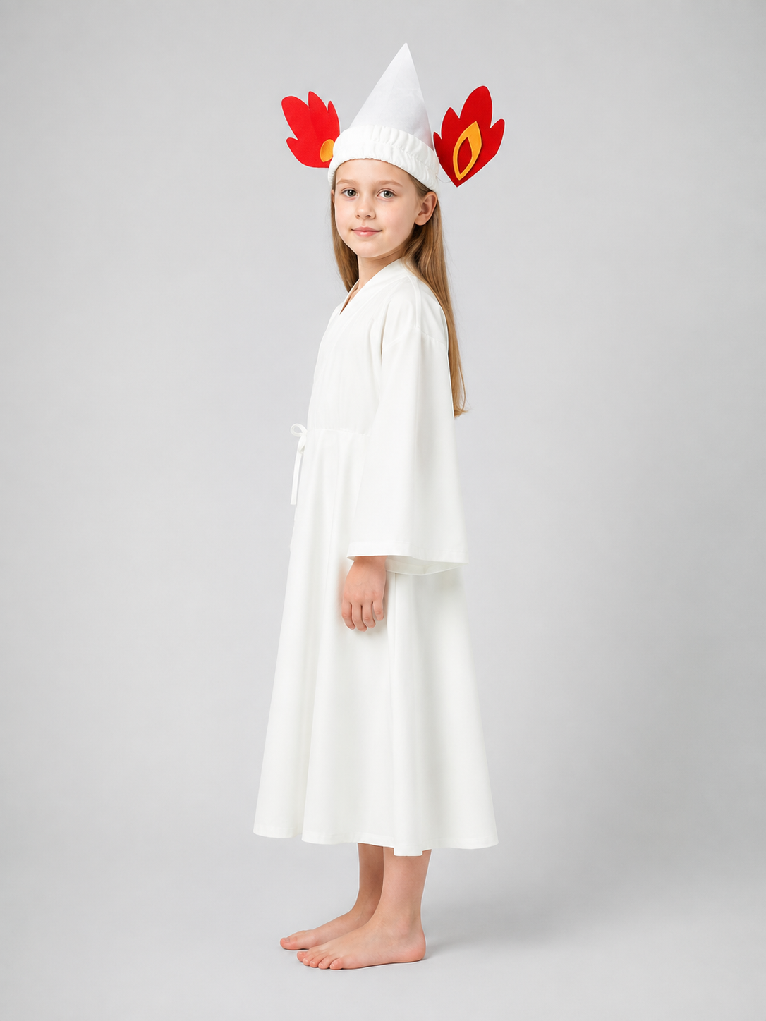 White Long Carnival Costume with Headpiece side view