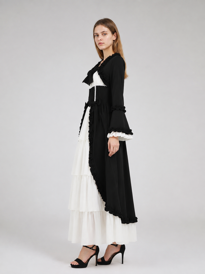 Long Black-and-White Stage Dress with Bow side view