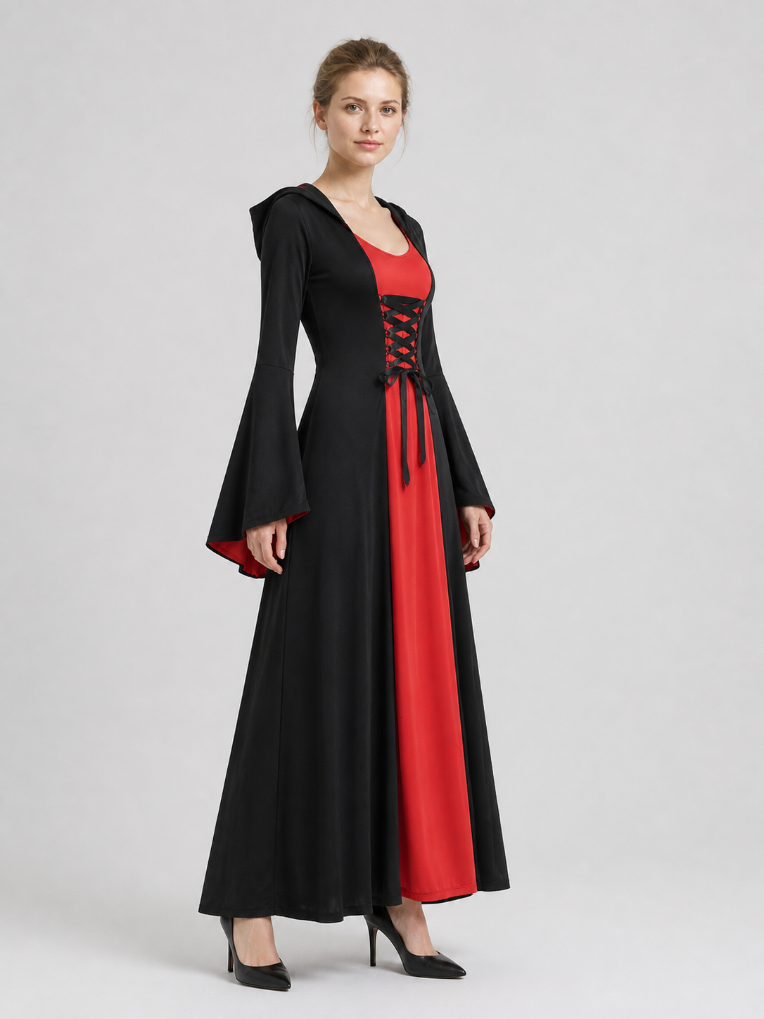 Carnival Costume: Long Black and Red Dress side view