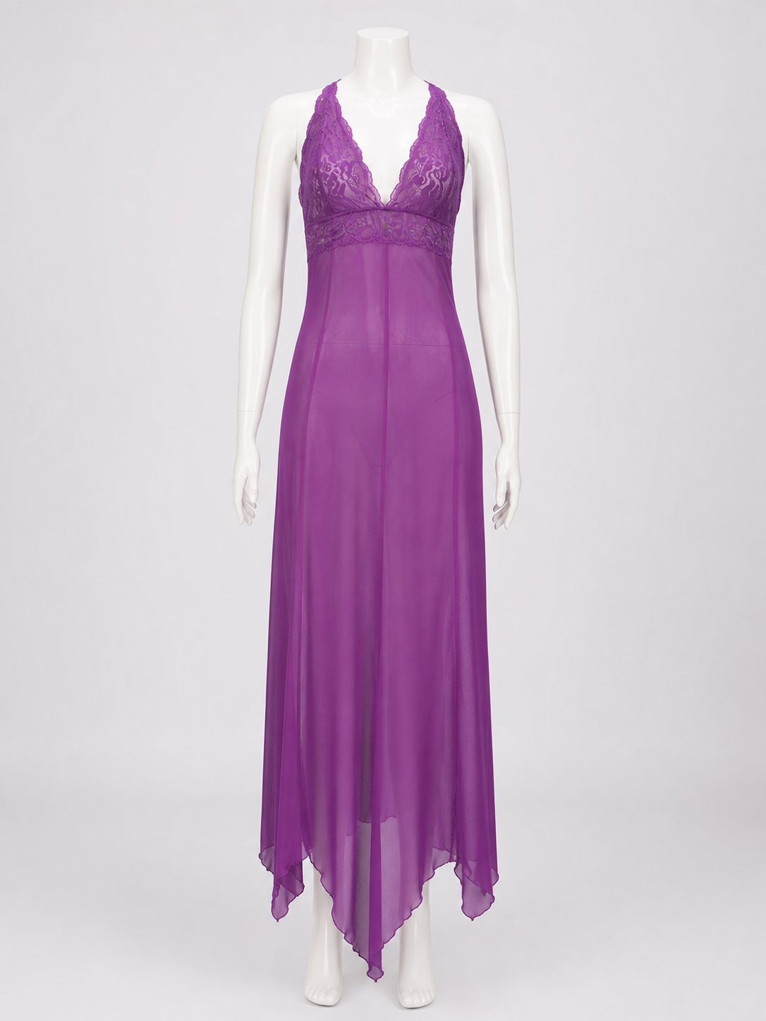 Purple Long Lace-Trimmed Slip Dress