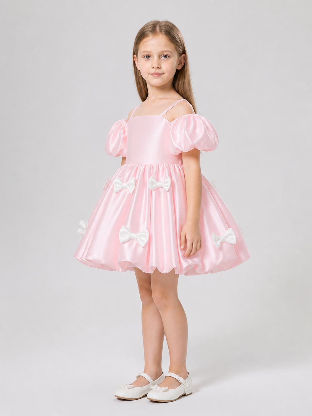 Princess Dress with Puff Sleeves for Flower Girls side view