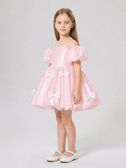 Princess Dress with Puff Sleeves for Flower Girls side view