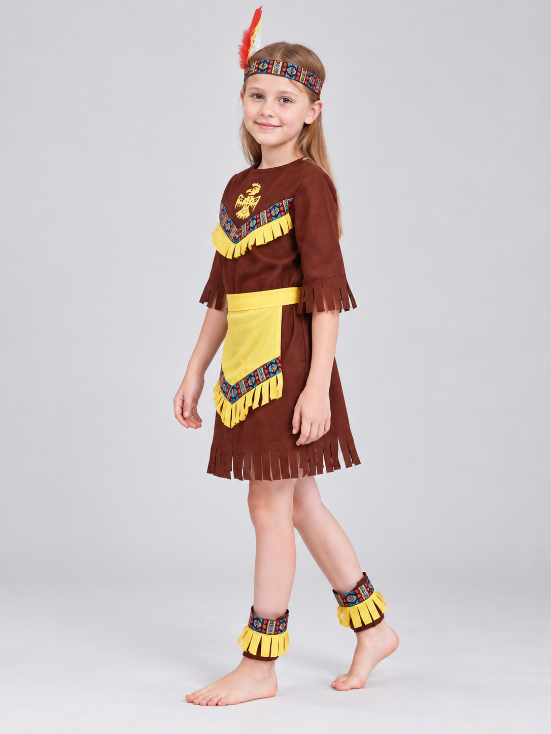 Kids' Indian Costume for Masquerade, Brown with Fringe