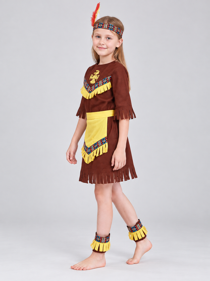 Kids' Indian Costume for Masquerade, Brown with Fringe