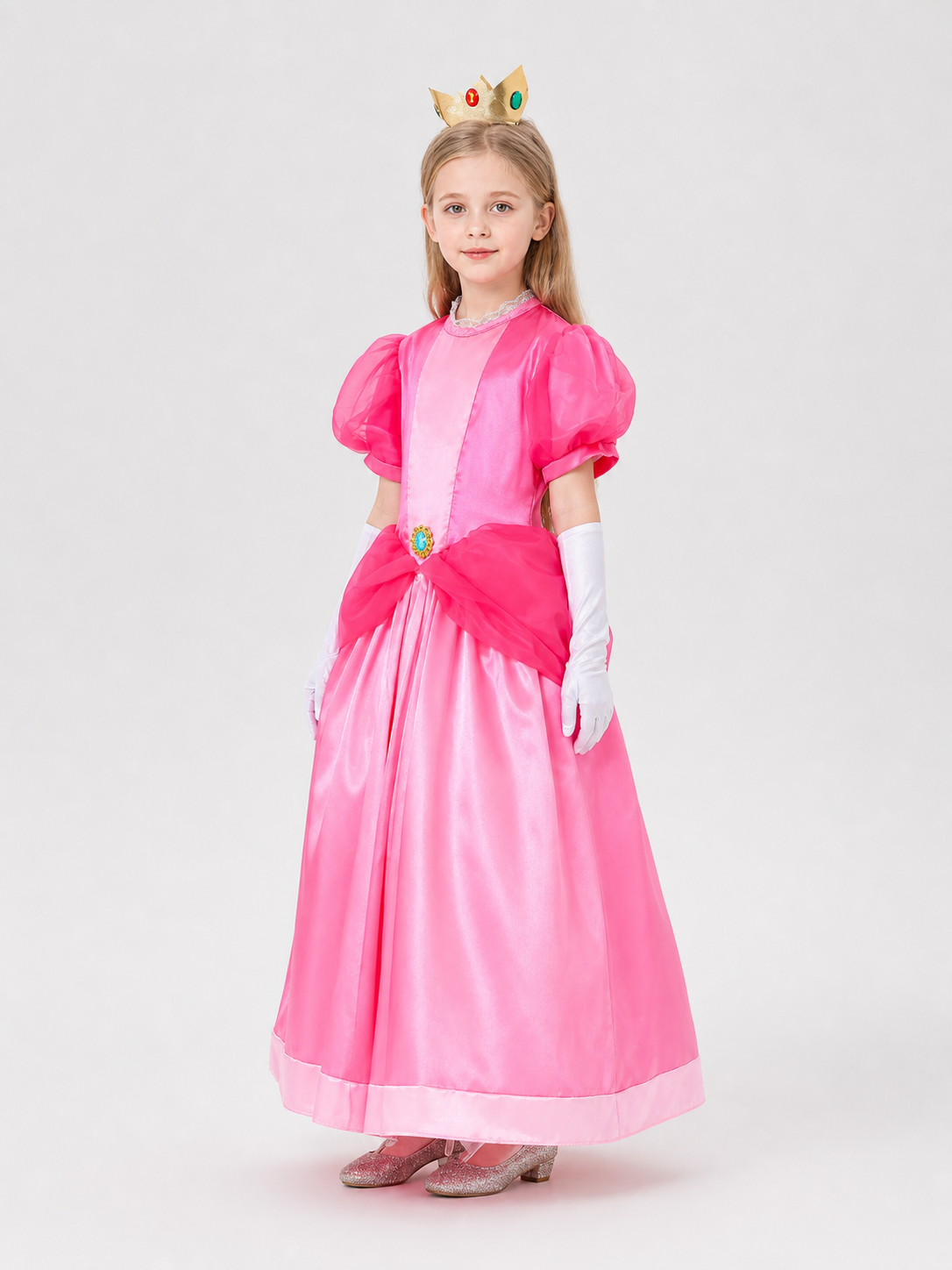 Princess Peach Cosplay Dress, Pink, with a Full Skirt side view