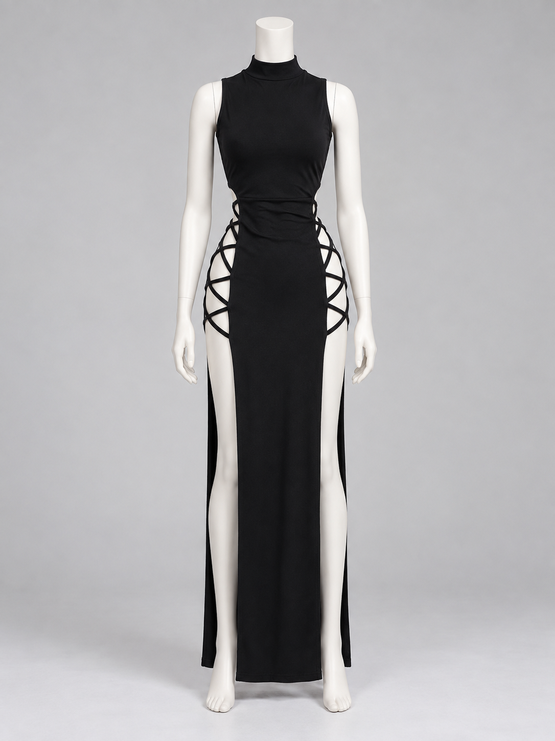 Fitted Dress with a High Neckline and Side Lacing side view