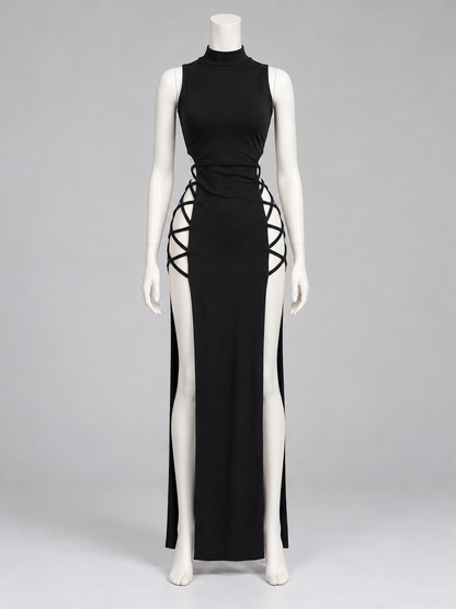 Fitted Dress with a High Neckline and Side Lacing side view