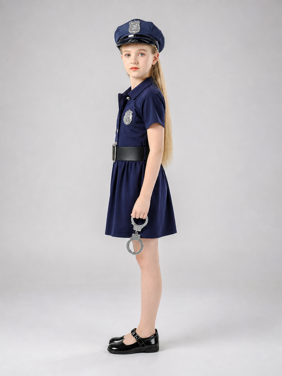 Children’s police costume dress, cap, belt