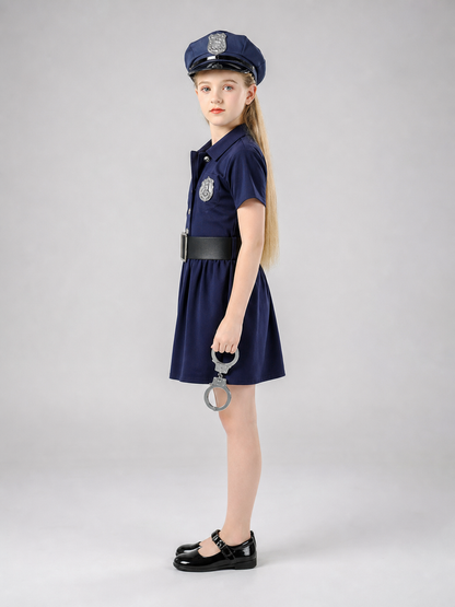 Children’s police costume dress, cap, belt