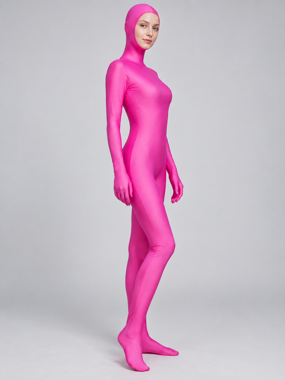Bright Pink Fitted Hooded Bodysuit Costume