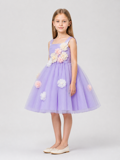 Girls' Dressy Princess Dress with Floral Embellishments side view
