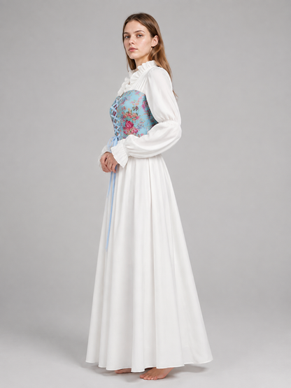 Long Dress with Corset-Style Bodice and Full Sleeves side view