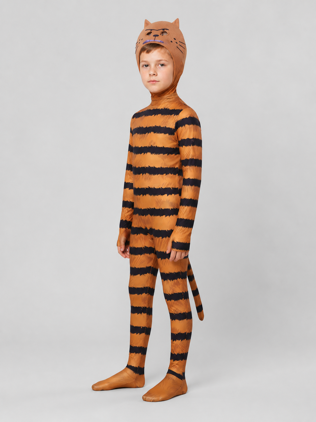 Petey the Cat Cosplay Costume, Striped Jumpsuit with Mask side view