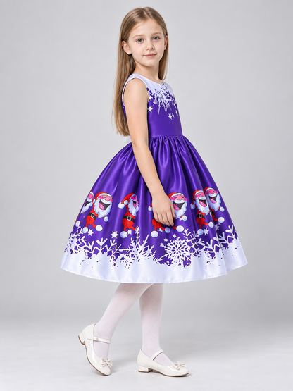 Purple Girls' Dress with Christmas Print