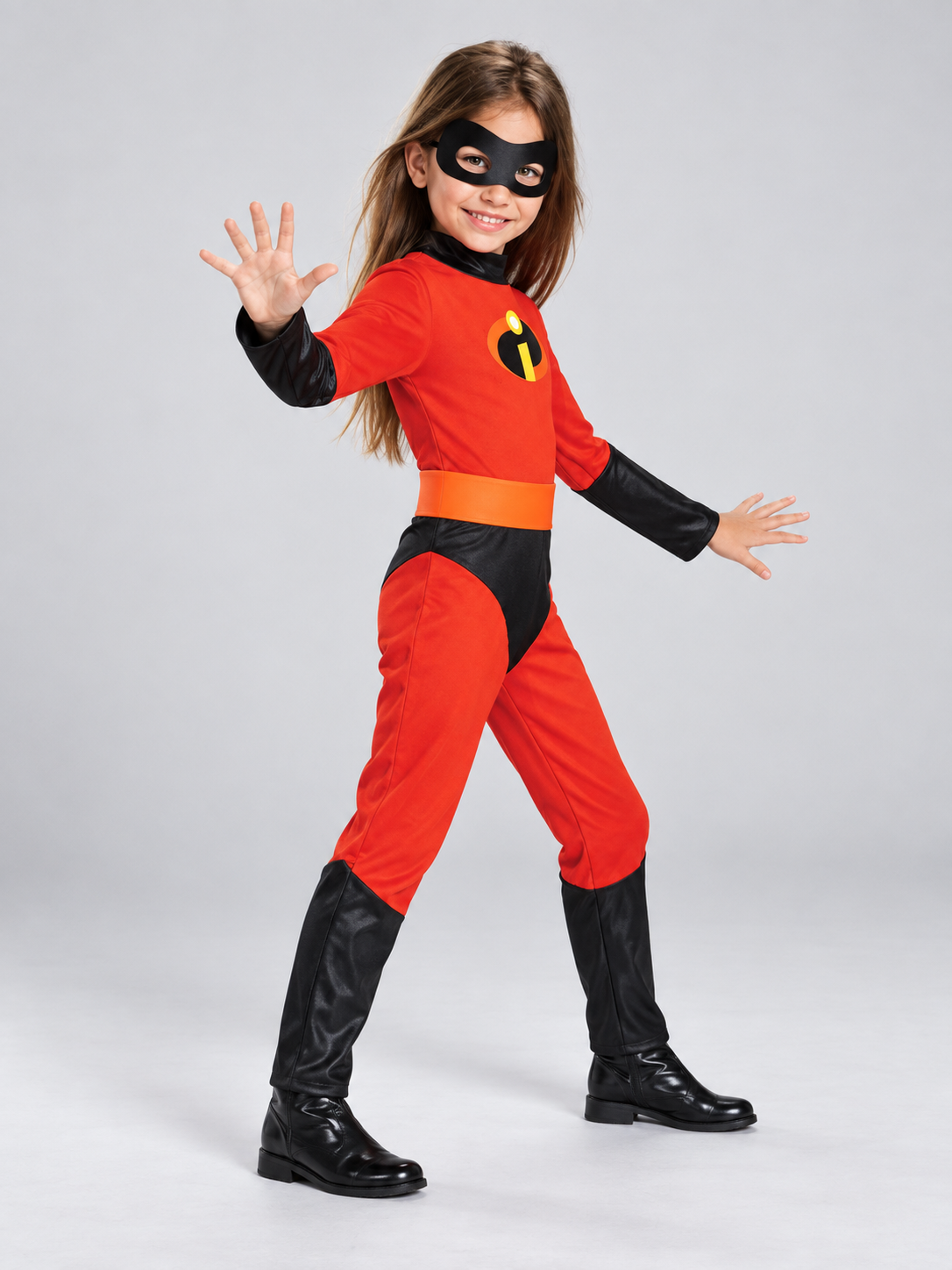 Kids' superhero carnival costume with mask and belt