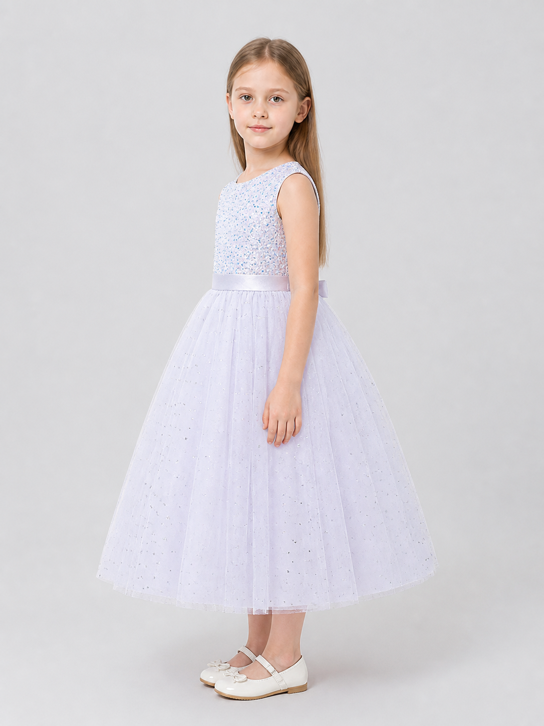 Long Princess Dress with Sequins and Pattern side view
